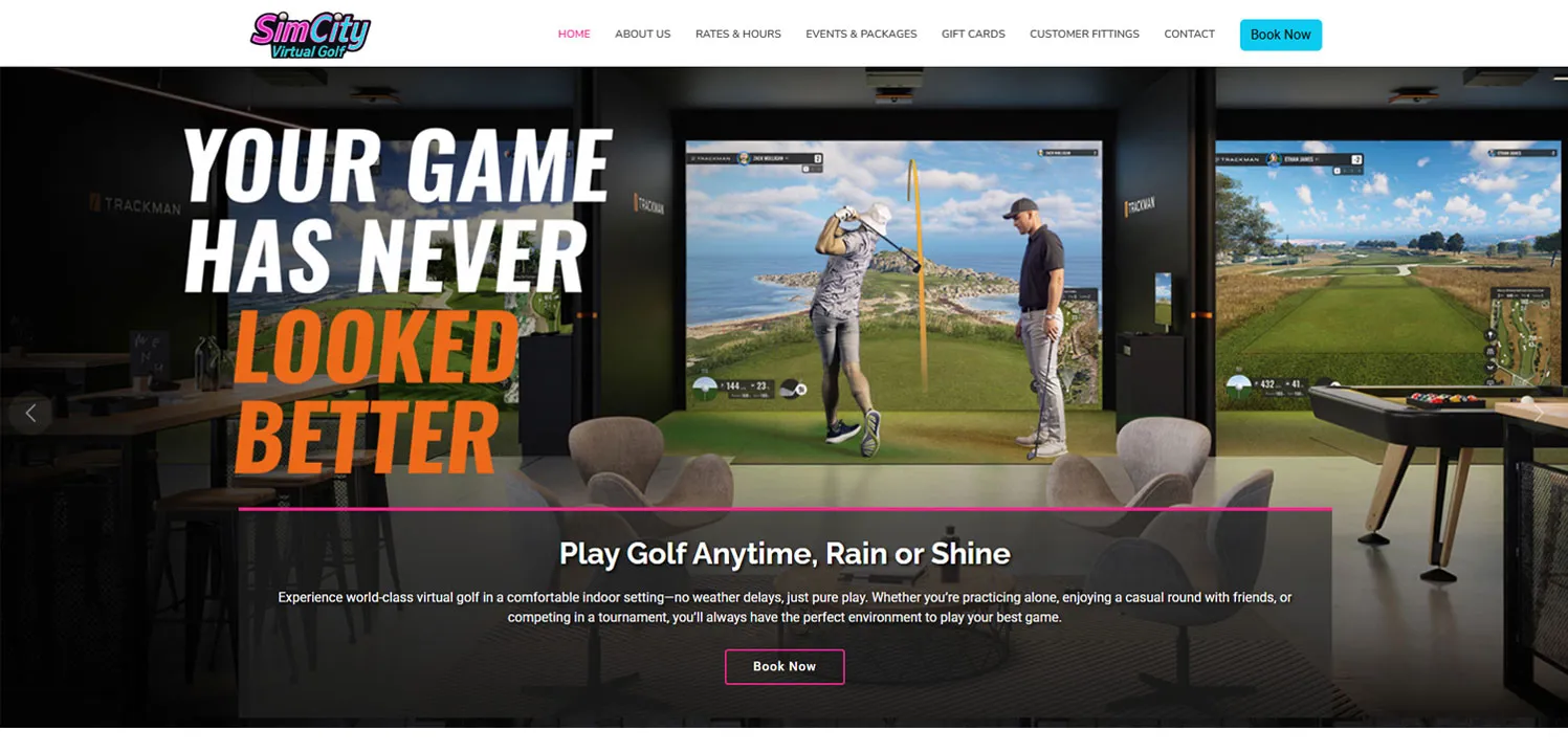 SIM City Golf indoor golf simulator website built by ArcBeta